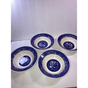4 Willow Ware 6.25” Royal China Bowls Blue And White Vintage Salad Cereal Soup